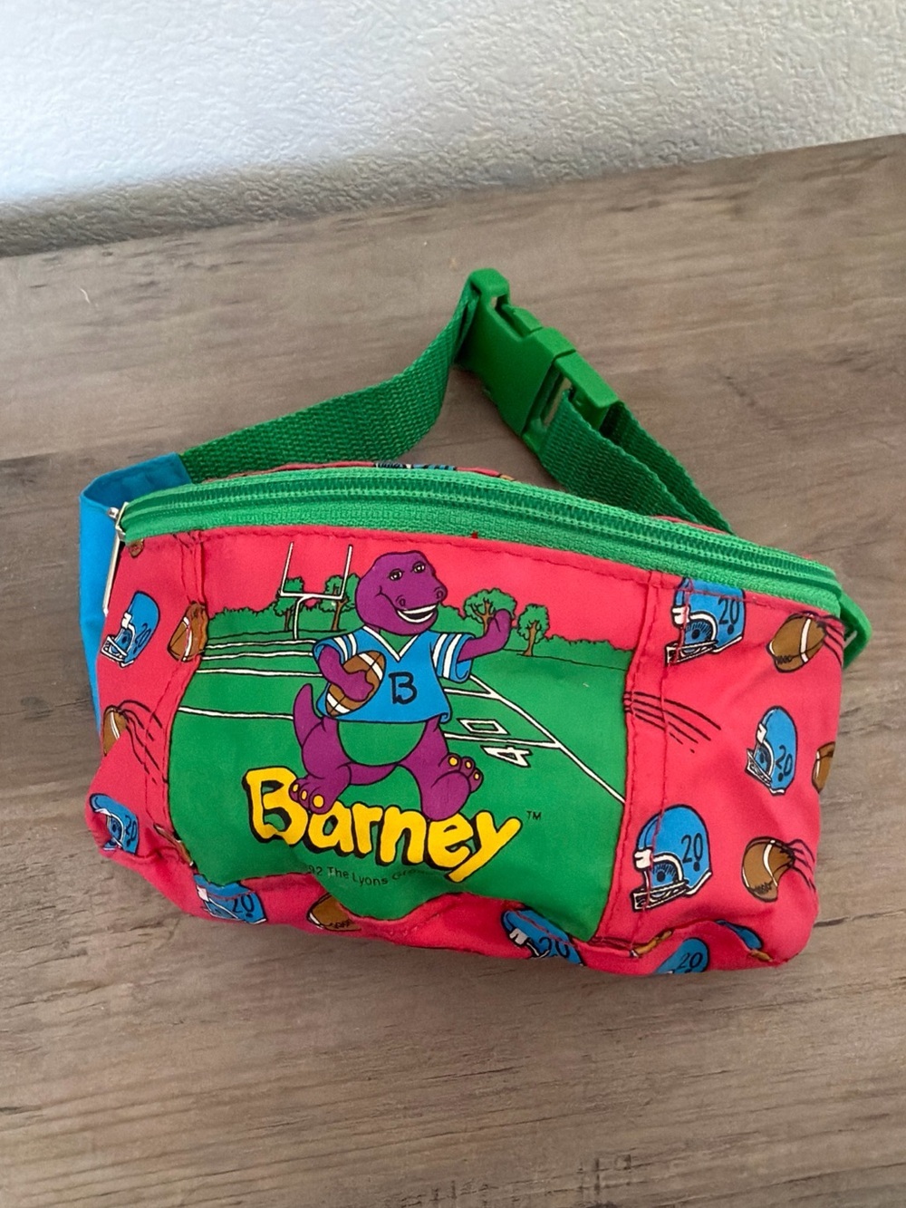 Vtg 1992 Barney Fanny Pack Kids Lyons Grp Blue Yellow Kidcore Rare Football